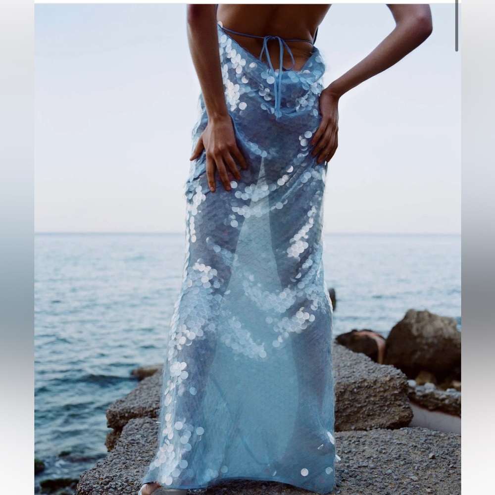NWT Rat & Boa Anais Halter Maxi Dress in Crystal Water Blue Size M - Picture 4 of 17